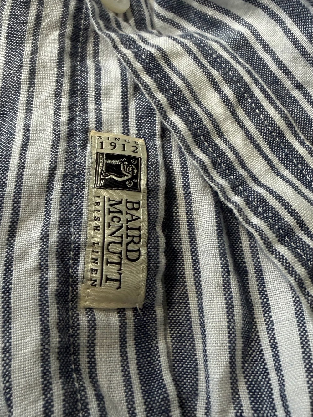 Men's J. Crew Irish Linen Button Down - Slim Medium - White / Blue Stripes - Picture 5 of 5